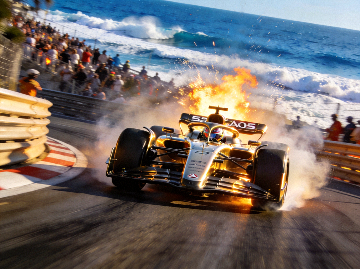 2026赛季F1大奖赛在摩纳哥蒙特卡洛赛道举行，赛车高速过弯的惊险瞬间，引擎轰鸣与海风交织